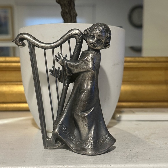 Peltro Italy Other - Vintage Market Peltro Italy Pewter Angel Playing Harp Figure. 5”